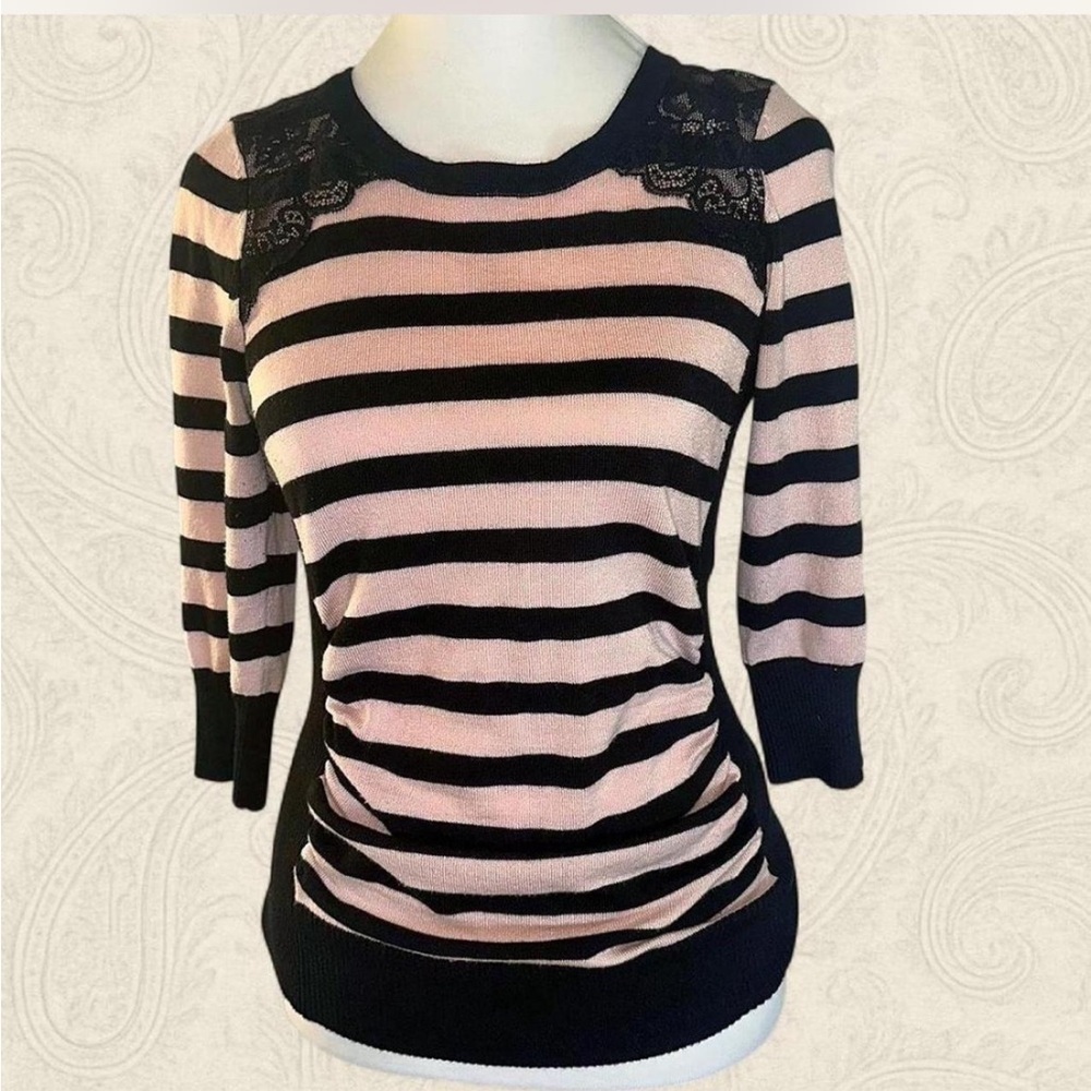 Y2K punk Black pink Striped Top Lace accents steam punk